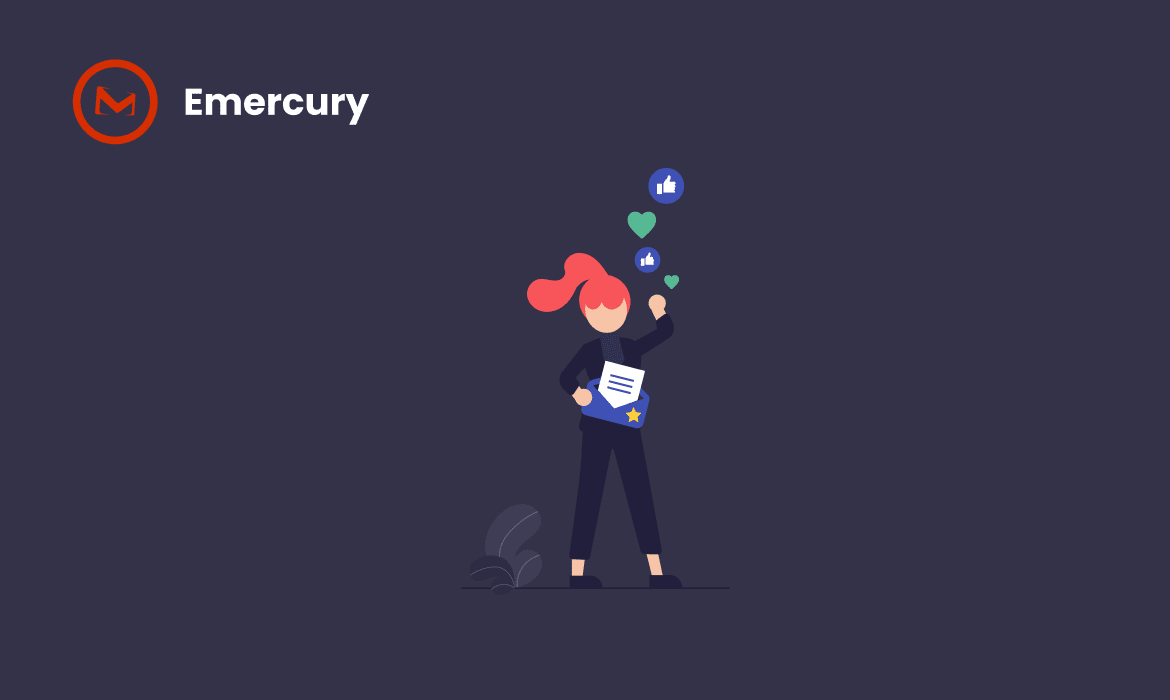  a woman holding an email envelope, with like and heart icons bubbling up over her. Symbolizes implementing email marketing best practices