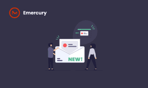 An illustration of a big envelope with the phrase "NEW!" on the front of it. Symbolizes the concept of product launch emails.